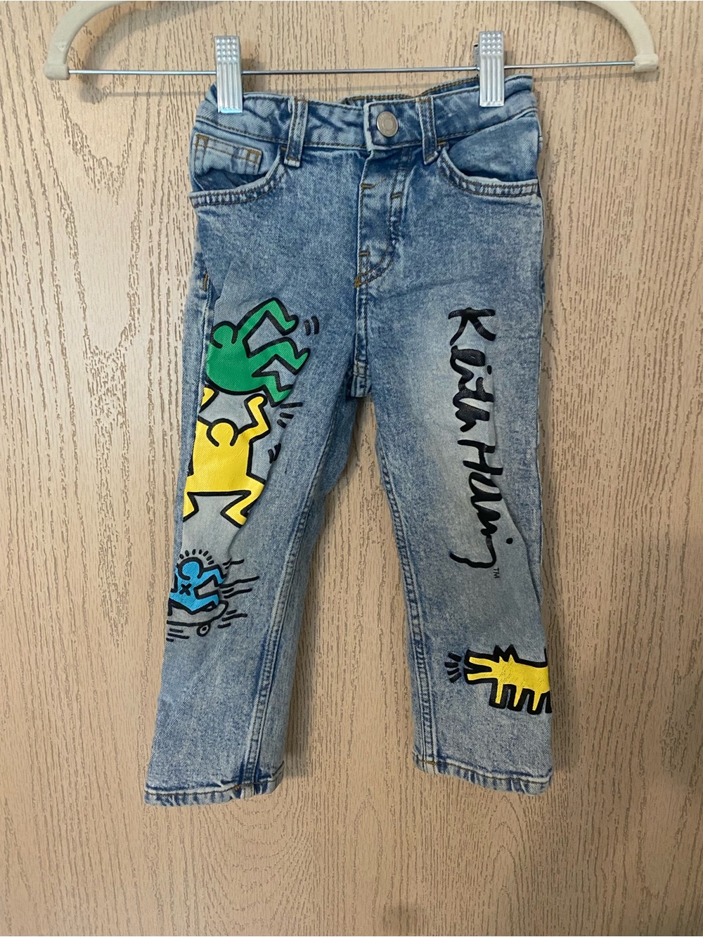 RARE Keith H&M Light Blue Denim Kids Jeans with Multicolor Graphic Figures